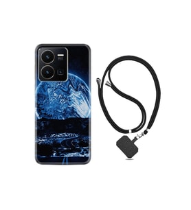 Vivo Y35 Kılıf Ipli Boyun Askılı Desenli Silikon Mavi Gece 1605