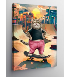 Kanvas Tablo Kaykay Yapan Kedi