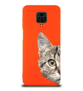 Xiaomi Redmi Note 9s Uyumlu Lansman Kılıf Catface Tasarımlı İçi Kadife Kapak-Turuncu (Şeffaf)