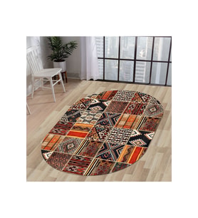 Dijidekor Halı Turuncu Cool K1300 Yıkanabilir Oval Kesme İnce Yolluk Kilim Salon Halısı Modelleri (Açık Turuncu)