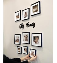 My Family Yazılı Yapışkanlı Sök-Tak Paspartulu Siyah Kare Fotoğraf Çerçevesi - 9'lu Paket