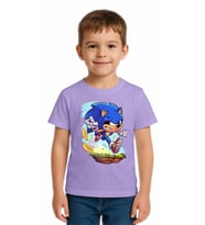 Unisex Sonic Baskılı Çocuk Tişört pamuklu penye kumaş (Lila)