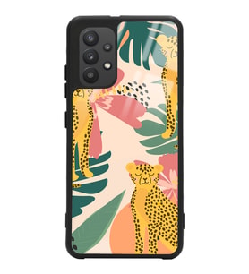 Samsung A32 Uyumlu Çiçekli Leopar Tasarımlı Glossy Telefon Kılıfı