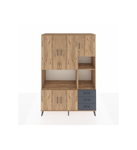 Hyperion Dolap 9 Raflı 3 Çekmeceli 5 Kapaklı 132x44x195 Çam-Çam/Antrasit