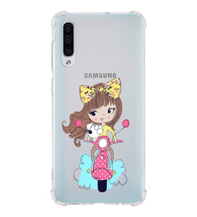 Samsung Galaxy A30s Uyumlu Köşe Korumalı Antişok Kapak Vespagirl Tasarımlı Şeffaf Silikon Kılıf