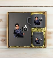 BK Gift Kişiye Özel DTF The Baba Karikatürlü Antrasit Defter & Kahve Fincanı & Mum Hediye Seti-1, Babaya Hediye, Babalar Günü Hediyeleri