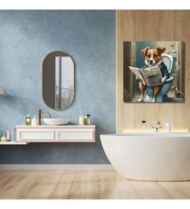 Tekli Kare Kanvas Banyo Tablosu Gazete Okuyan Border Coli Köpek
