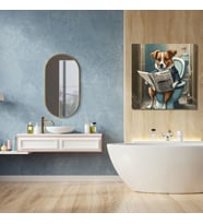 Tekli Kare Kanvas Banyo Tablosu Gazete Okuyan Border Coli Köpek