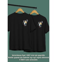 Karikatür Sevgililer Baskılı Unisex Sevgili Eş,Çift Kombini Eşe, Sevgiliye Hediye T-shirt/Tişört (Siyah)