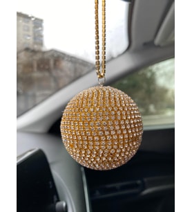 Kristal Taşlı Disko Topu Dikiz Ayna Süsü Küçük 6cm Altın