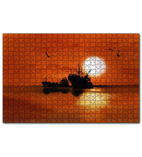 Cakapuzzle  Yük Gemisi Martılar Gün Batımı  Puzzle Yapboz MDF (Ahşap) (120 Parça)
