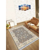 Gri Çerçeveli Dokuma Pamuk Tabanlı Kaymaz Kilim KLM035