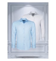 Todth 2'li Paket Kolay Ütülenebilen Dört Mevsim Modern Fit Yumuşak Dokulu Mavi ve Beyaz Düz Gömlek