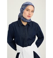 Schaless Ebedi Saraylar - Kahve - Vierra Desenli Viskon Eşarp - 90x90 Cm (Lacivert)