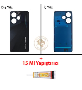Infinix Hot 30 Siyah Uyumlu Arka Kapak + B7000 Yapıştırıcı Arka Cam Batarya Pil Kapağı Lazer Kesim