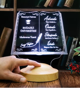 Okul Mezuniyet Hediyesi, Öğrenciye Karne Hediyesi, Mezuniyet Hatırası 3D Kitap Tasarımlı Kişiye Özel LED Lamba