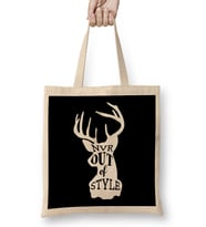 Retro Animal Stag Nvr Out of Style White Bez Çanta Uzun Saplı
