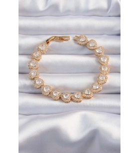 Pirinç Vip Seri Gold Renk Zirkon Taşlı Kalp Model Bileklik TJ-BB6316