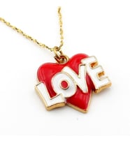 Love Kırmızı Kalp Aşk Sarı Paslanmaz Çelik Zincir Kadın Kolye Q0778