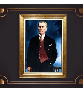 Altın Varaklı Çerçeveli Paspartulu Atatürk Tablo z4731 (Gold)