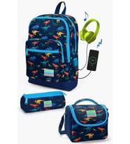 Coral High Kids Lacivert Dinazor Desenli USB'li 3’lü Okul Çanta Seti - Erkek Çocuk