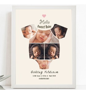 KİŞİYE ÖZEL TASARIM  HEDİYE BABY KOLAJ BEYAZ FOTOĞRAF ÇERÇEVESİ 21X30CM