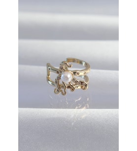 Pirinç Gold Renk İncili Ahtapot Earcuff Küpe 5886