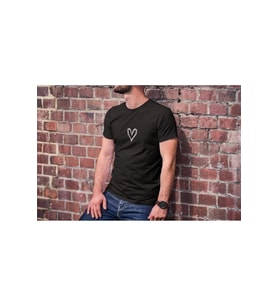 Unisex Bisiklet Yaka Baskılı Oversize T-Shirt - Siyah