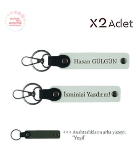 Doğum Gününe Özel Tasarım – 2’li İsim Ve Soyadı Yazılı Anahtarlık Hediyelik Set, Beyaz-Yeşil