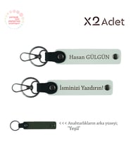 Doğum Gününe Özel Tasarım – 2’li İsim Ve Soyadı Yazılı Anahtarlık Hediyelik Set, Beyaz-Yeşil