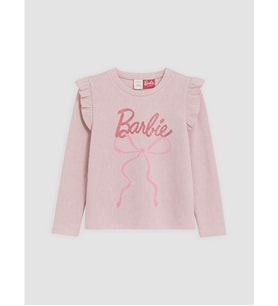 LCW Kids Pembe Fırfırlı Barbie Baskılı Kız Çocuk Tişört