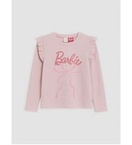 LCW Kids Pembe Fırfırlı Barbie Baskılı Kız Çocuk Tişört