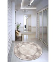 Bej Çerçeveli Kaymaz Tabanlı Yıkanabilir Yuvarlak Halı AR716 - 100 x 100 cm