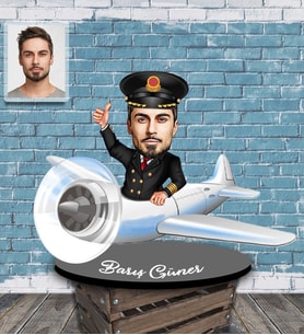 Kişiye Özel Pilot Karikatürlü Ahşap Biblo Bay-4-Eco