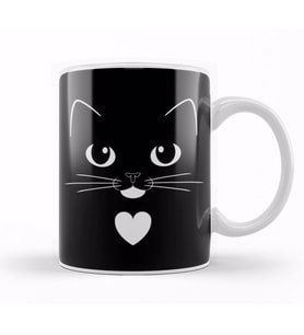 Tuxedo Cat Face with Heart Cute Ginger Cat Kedi Kupa Bardak Porselen