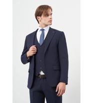 Lacivert Mono Yaka Yelekli 6 Drop Slim Fit Dar Kesim Basic Takim Elbise 1001245386