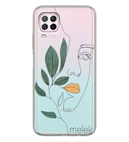Huawei Çizgi Yapraklı Kadın Tasarımlı Şeffaf Telefon Kılıfı
