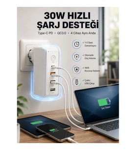 Mey İthalat® Ev ve Ofis İçin Zaman Kontrollü Çoklu Şarj Cihazı Yeni Nesil