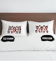 BK Gift Kişiye Özel Karikatürlü Pamuklu Yastık Kılıfı ve Göz Bandı Çift Uyku Seti-2, Tasarım Ev Tekstili, Uyku Bandı, Ev Hediyesi