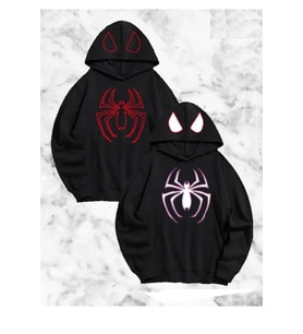 Sevgili Çift Kombini Örümcek Baskılı Kapüşonlu Sweatshirt Hoodie - Siyah