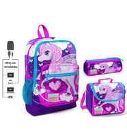 Coral High Mor Unicorn Baskılı Kız Çocuk İlkokul Çanta Seti - USB Çıkışlı