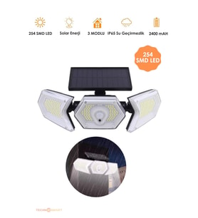 Trendpoint 254 Ledli Hareket Sensörlü Solar Projektör Güneş Enerjili Led Bahçe Lambası Şarj Olabilen