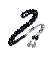 Erkek Hediyelik 7x11mm Siyah Toz Kehribar Tesbih (Siyah)