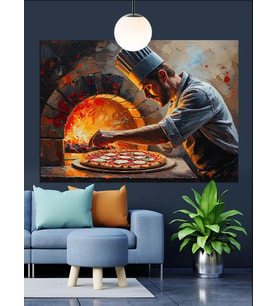 Fırında Pizza Ustası Dekoratif Kanvas - Mdf Ahşap Tablo