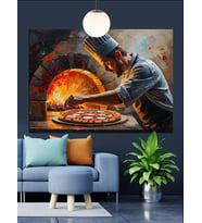 Fırında Pizza Ustası Dekoratif Kanvas - Mdf Ahşap Tablo