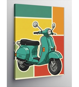 Kanvas Tablo Yeşil Vespa ve Retro Çizgiler