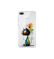 Honor 9 Lite ile Uyumlu Splash Kedi Tasarımlı Şeffaf Silikon Kılıf