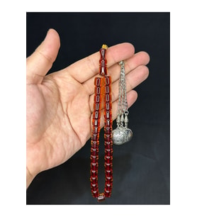 SEVGİLİYE ÖZEL HEDİYE TOZ KEHRİBAR TESBİH KAHVERENGİ RENKLİ KAPSÜL KESİM 9MMX9MM H-1565.