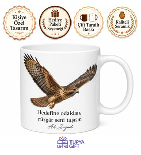 Atmaca Temalı Baskılı Kupa Bardak Hediye Özel Tasarım Porselen Mug