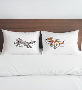 BK Gift Eğlenceli Kedi Tasarımlı Pamuklu 2’li Yastık Kılıfı Seti-1 50x70cm , Sevgiliye Hediye, Ev Hediyesi, Tasarım Ev Tekstili